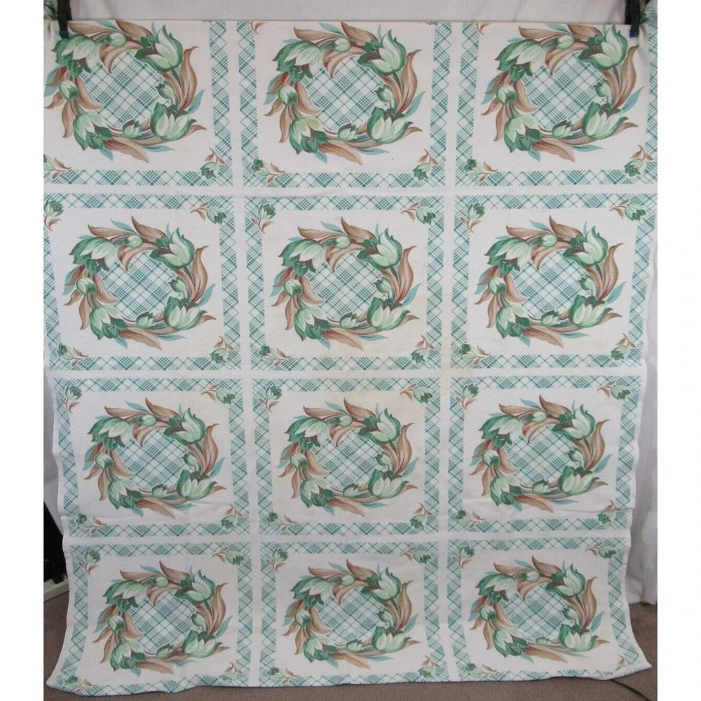 Vintage 50s Floral Print Cotton Tablecloth Square 48x53